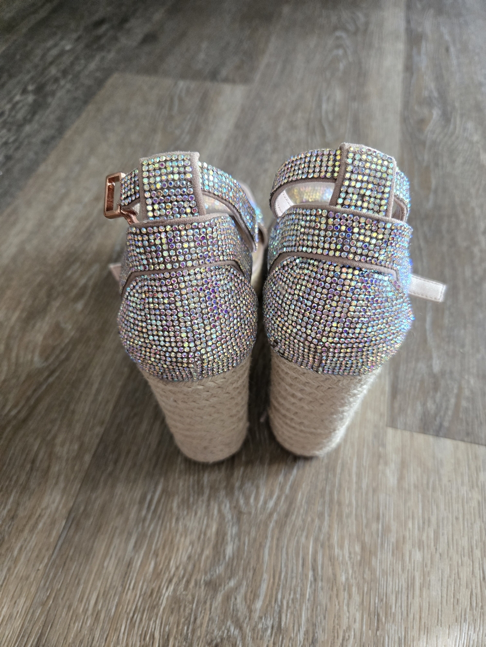 Gianni Bini Rose Gold Rhinestone Block Heel Sandals - Picture 4 of 6